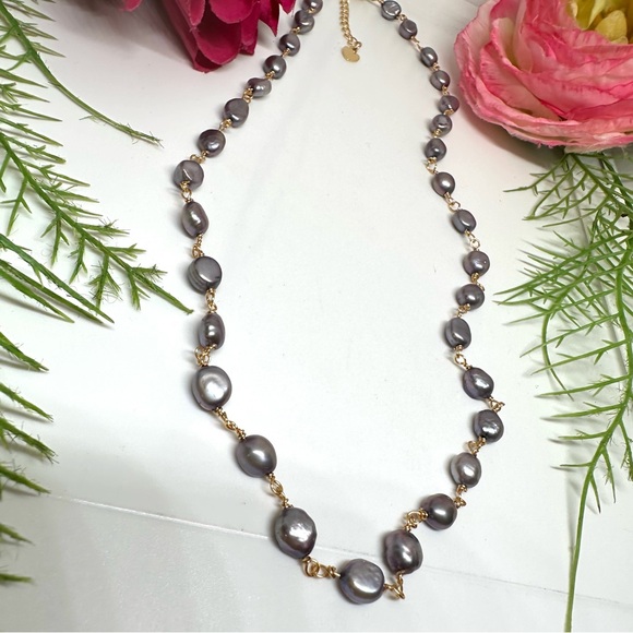 NEW⚜️Baroque Freshwater Gray Pearl Hand Wired Necklace - Picture 3 of 5